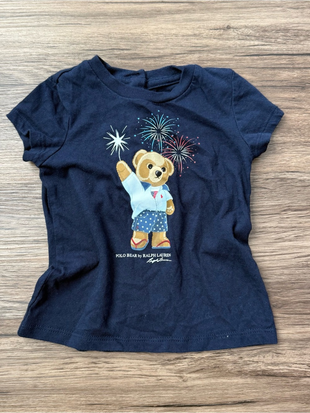 Polo Ralph Lauren Baby Girl 12M Polo Bear Fireworks T-Shirt Navy Blue